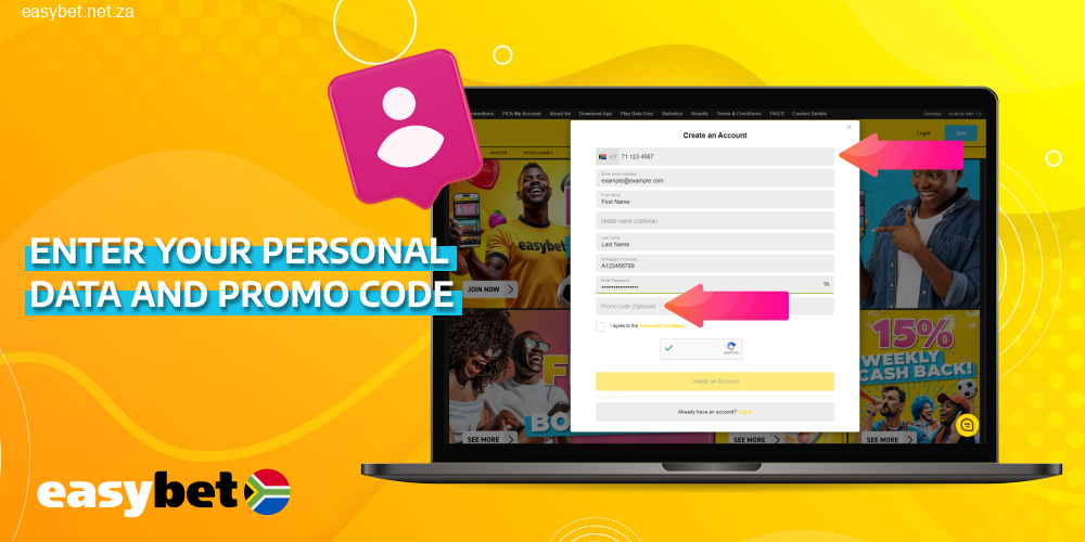 Enter personal data and promo code on Easybet website