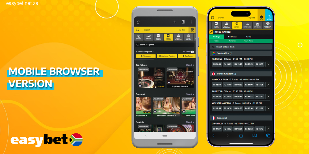 Using Easybet via mobile browser