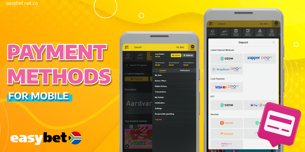 Deposit and Withdrawal Payment Options in Easybet app