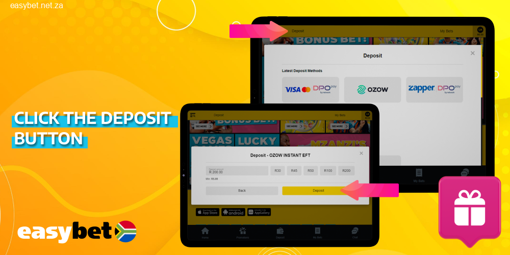 Choose a payment method to top up Easybet account