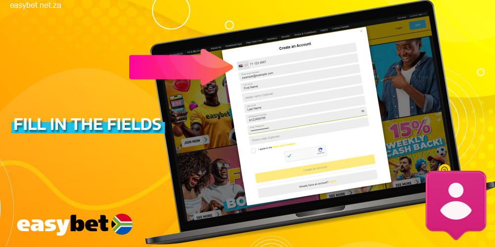 Enter your personal information in Easybet's registration form