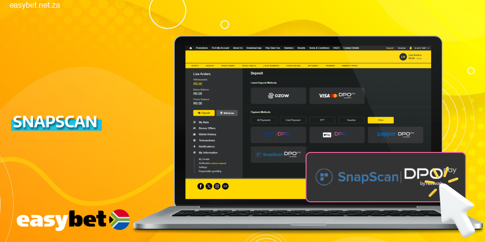 Snapscan is a popular choice for Easybet transactions