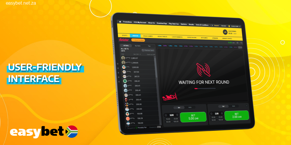 Easybet Aviator features a simple, intuitive interface